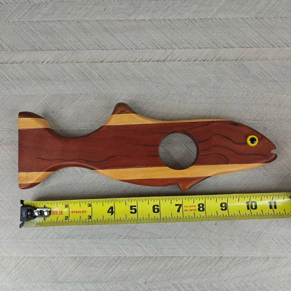 Vintage Hand Crafted Wooden Fish Wine Bottle Holder By Frank Pal Artisan Decor